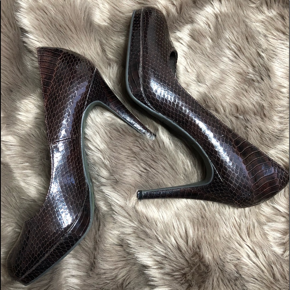 Chocolate Brown snakeskin look with 4” heels